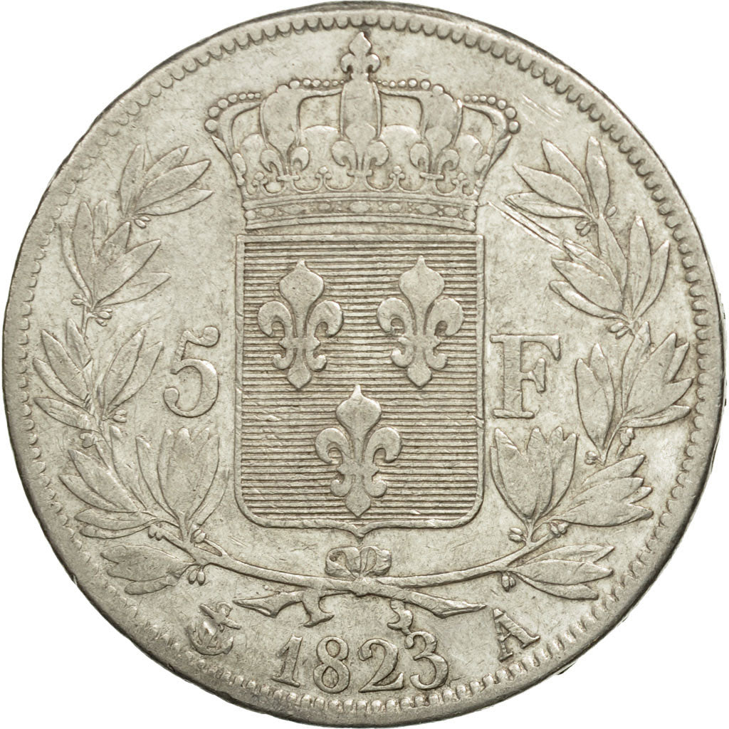 France, Louis XVIII, 5 Francs, 1823, Paris, VF(30-35), Silver, KM 711.1