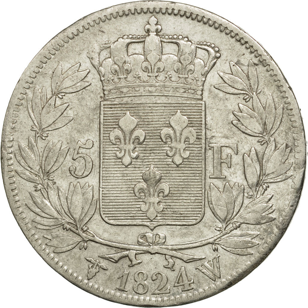 France, Louis XVIII, 5 Francs, 1824, Lille, VF(30-35), Silver, KM 711.13