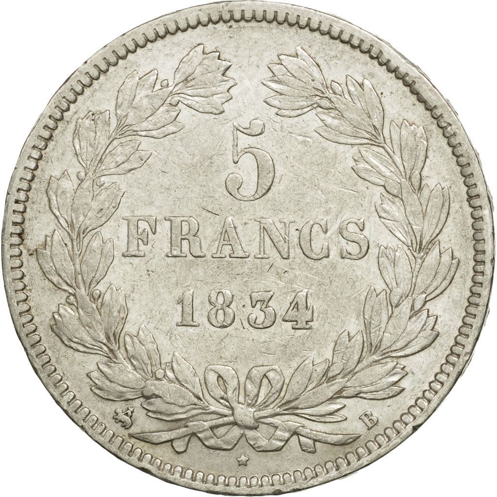 Coin, France, Louis-Philippe, 5 Francs, 1834, Rouen, VF(30-35), Silver