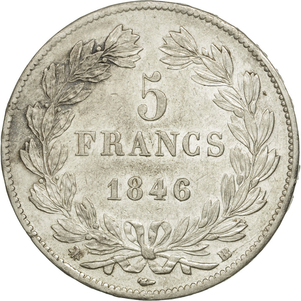 Coin, France, Louis-Philippe, 5 Francs, 1846, Strasbourg, AU(50-53), Silver