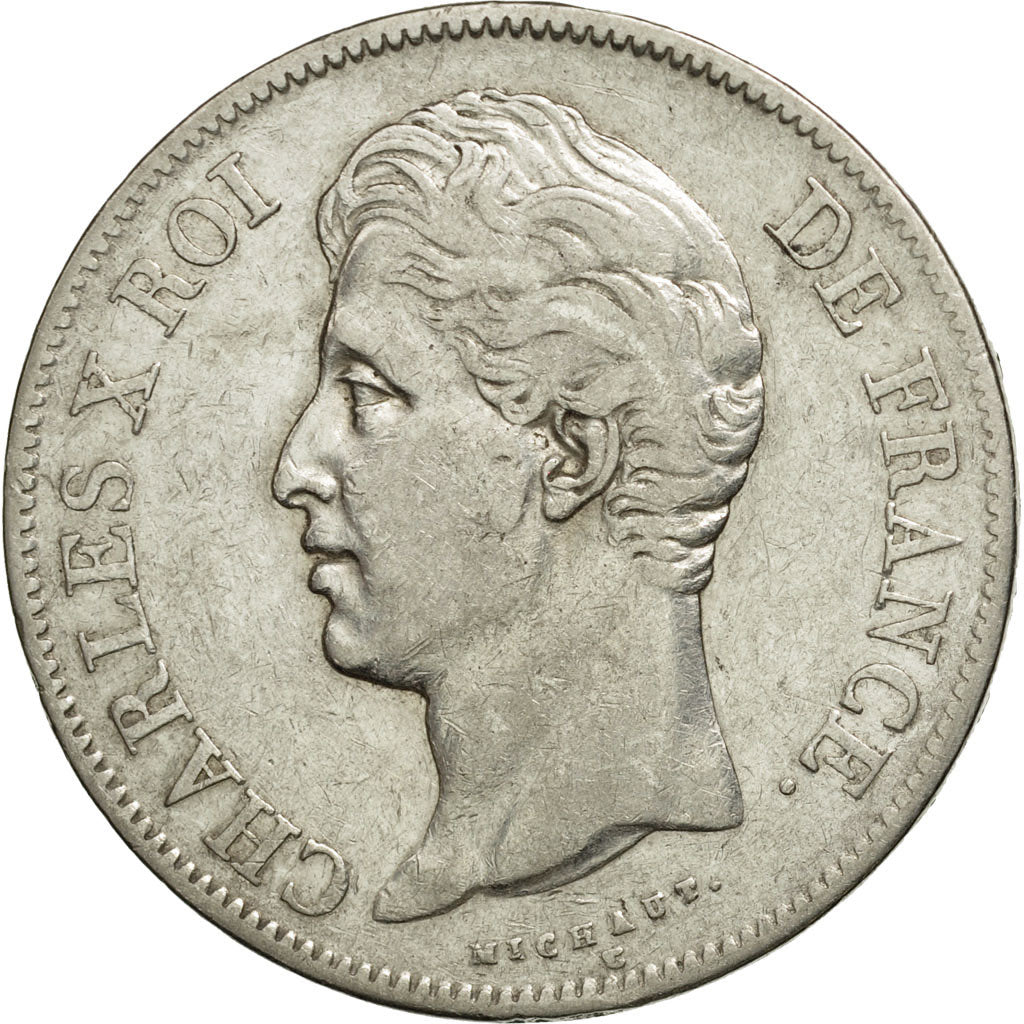 Coin, France, Charles X, 5 Francs, 1827, Paris, VF(30-35), Silver, KM:728.1