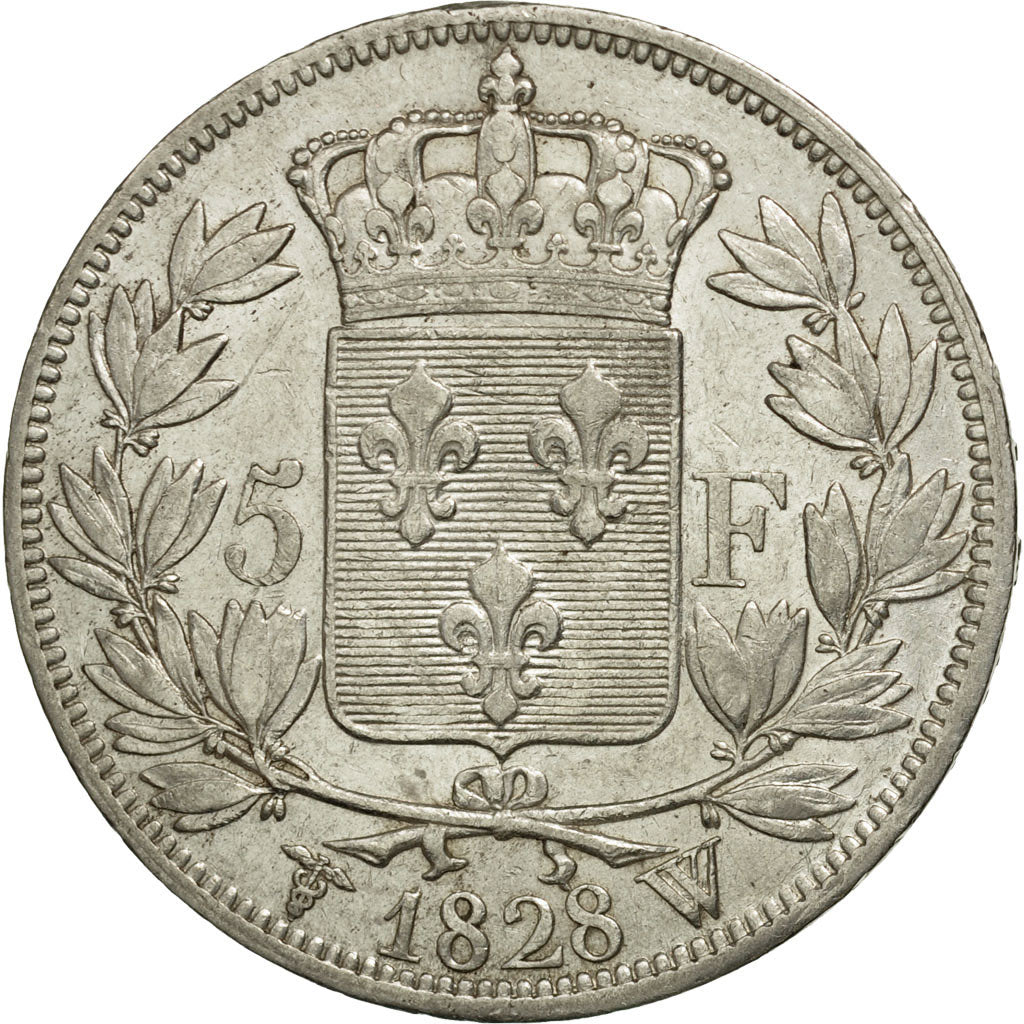 Coin, France, Charles X, 5 Francs, 1828, Lille, EF(40-45), Silver, KM:728.13