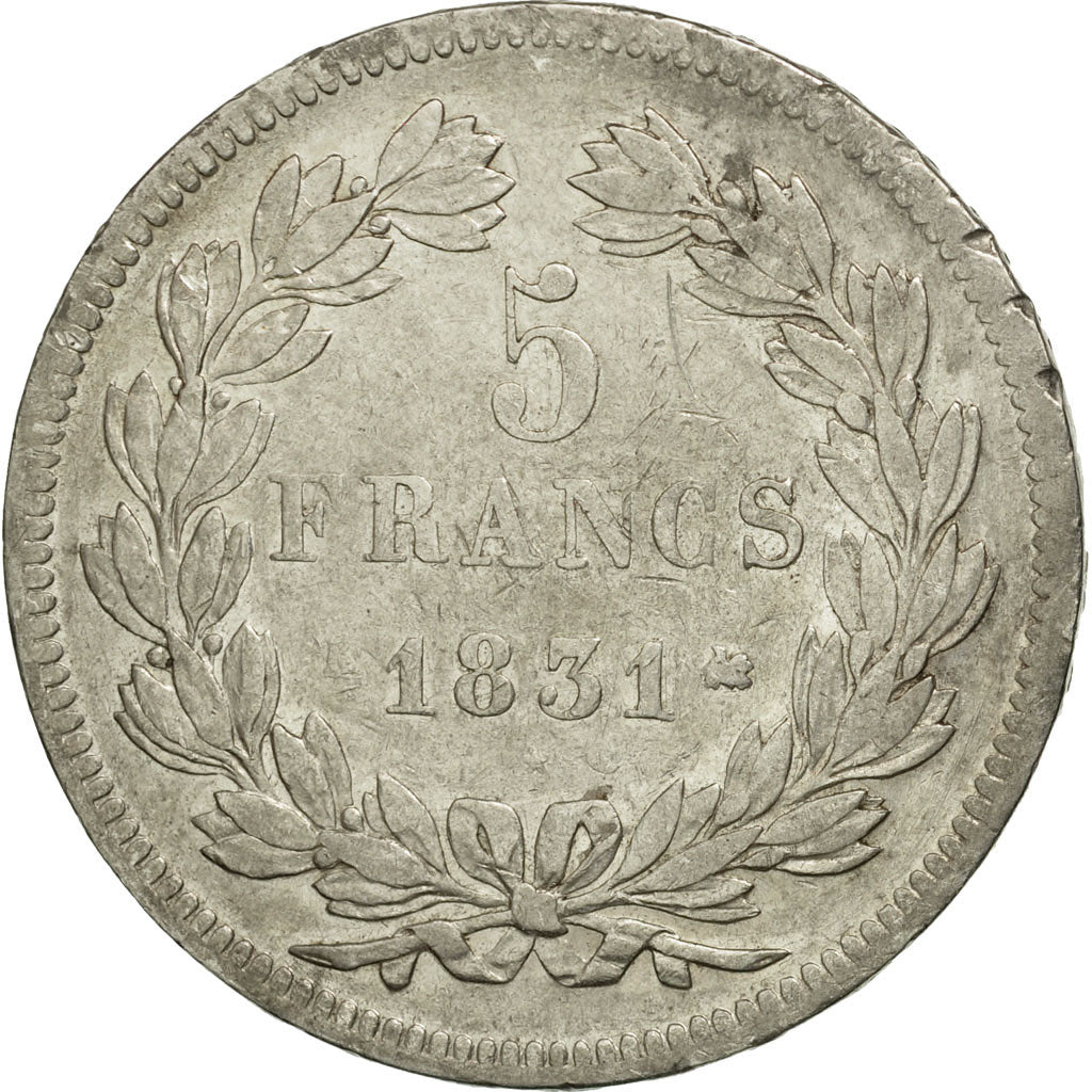 Moneda, Francia, Louis-Philippe, 5 Francs, 1831, Bordeaux, BC+, Plata, KM:745.7