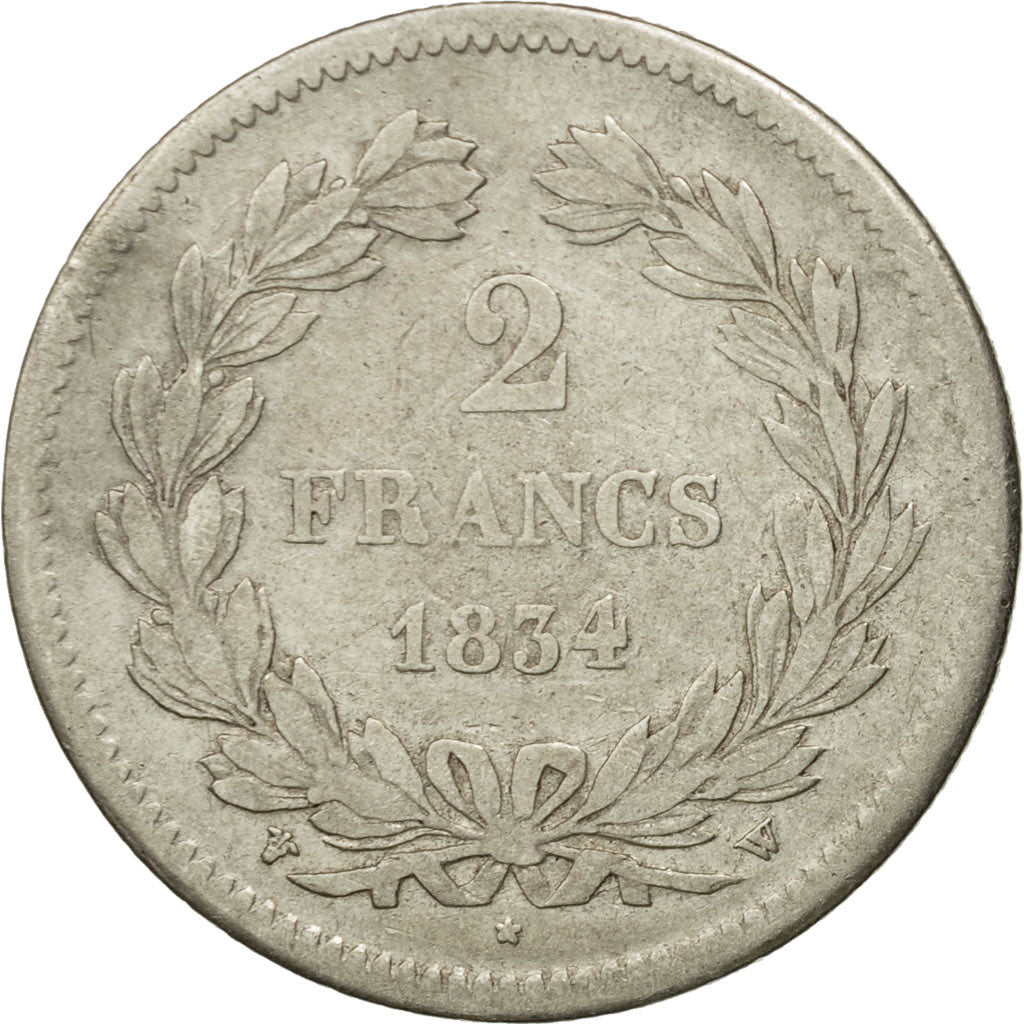 Coin, France, Louis-Philippe, 2 Francs, 1834, Lille, VF(20-25), Silver
