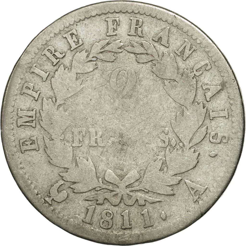 Moneda, Francia, Napoléon I, 2 Francs, 1811, Paris, BC, Plata, KM:693.1