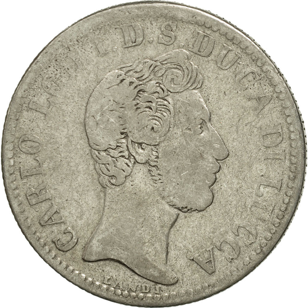 Coin, ITALIAN STATES, LUCCA, 2 Lire, 1837, VF(20-25), Silver, KM:41