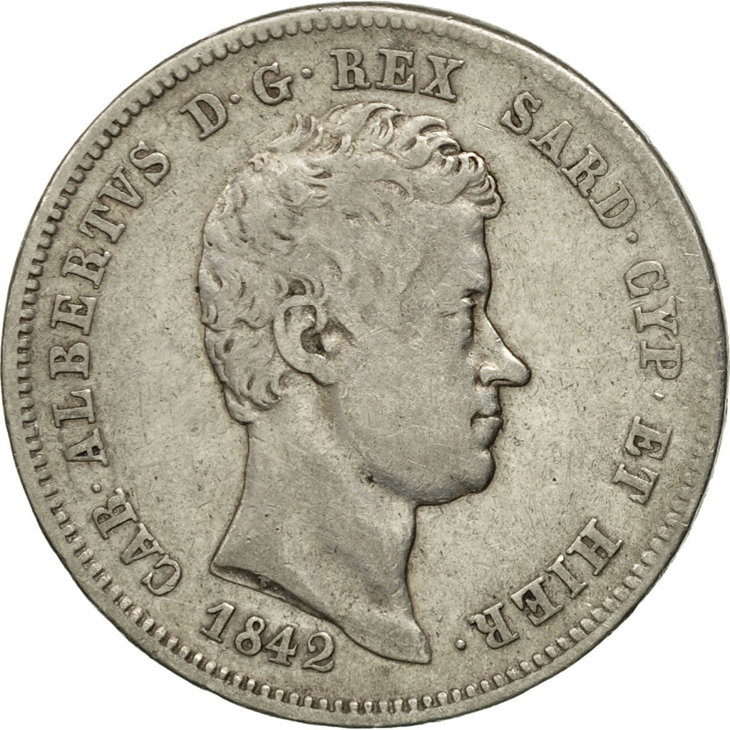 ITALIAN STATES, SARDINIA, Carlo Alberto, 2 Lire, 1842, Torino, KM 135.1