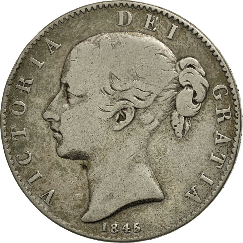 Coin, Great Britain, Victoria, Crown, 1845, VF(20-25), Silver, KM:741
