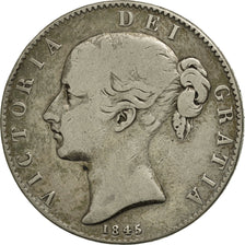 Coin, Great Britain, Victoria, Crown, 1845, VF(20-25), Silver, KM:741