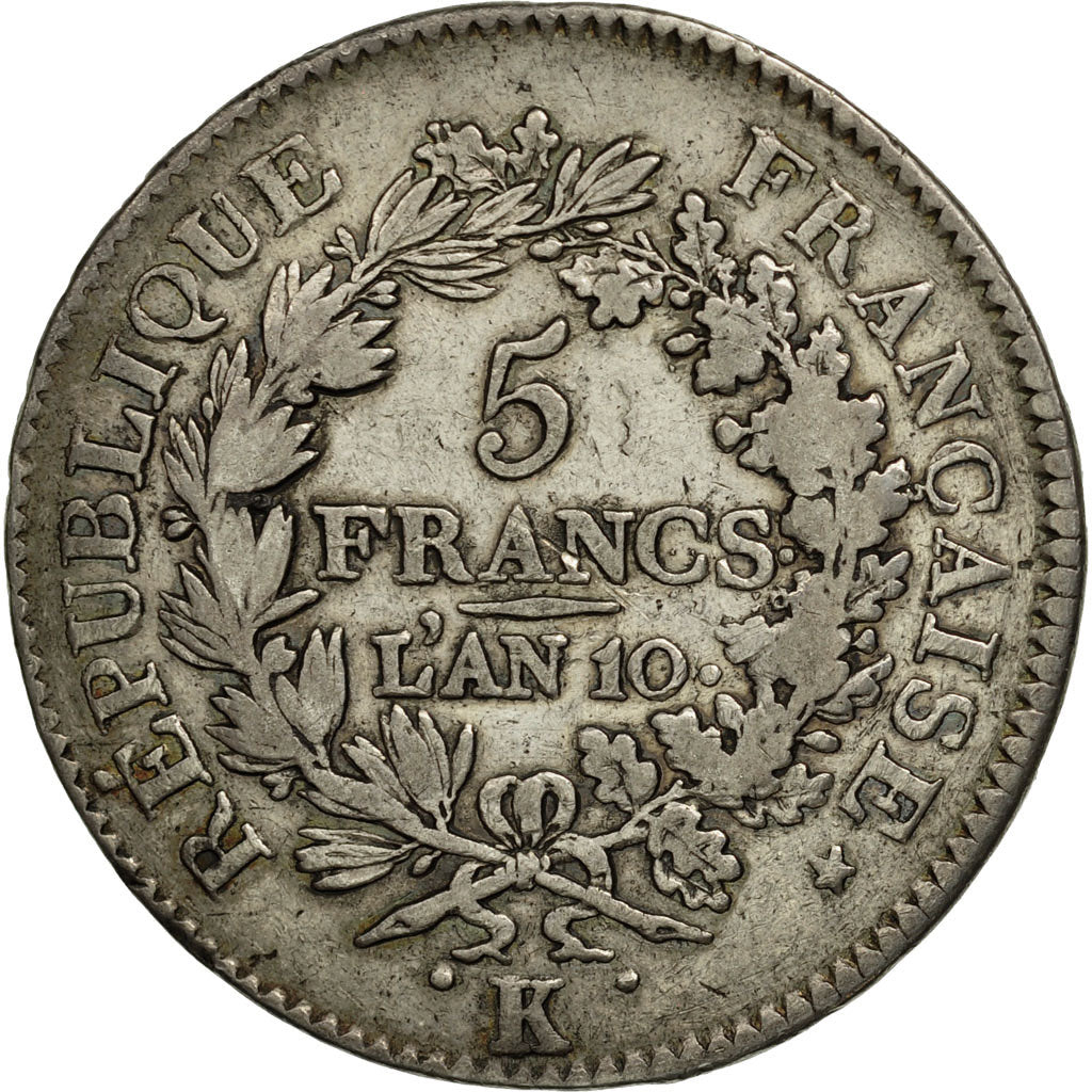 France, Union et Force, 5 Francs, 1801, Bordeaux, VF(30-35), Silver, KM:639.5
