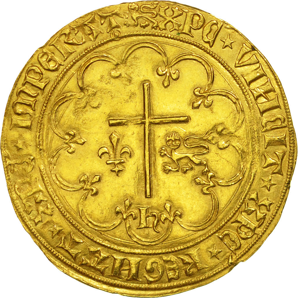 France, Henri VI de Lancastre, Salut d'or, Rouen, AU(55-58), Gold, Duplessy:443A