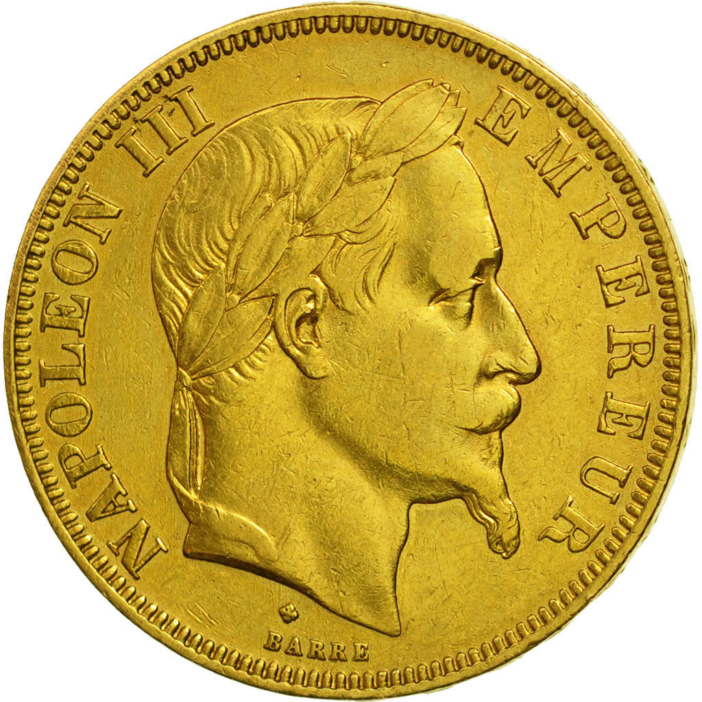 France, Napoleon III, 50 Francs, 1868, Strasbourg, EF(40-45), KM 804.2