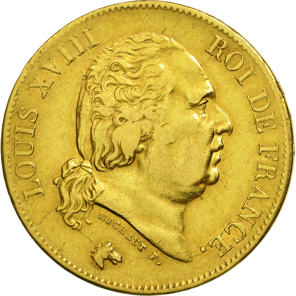 France, Louis XVIII, 40 Francs, 1818, Lille, EF(40-45), Gold, KM 713.6
