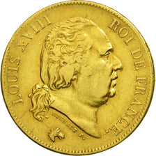 Francia, Louis XVIII, 40 Francs, 1818, Lille, MBC, Oro, KM:713.6, Gadoury 1092