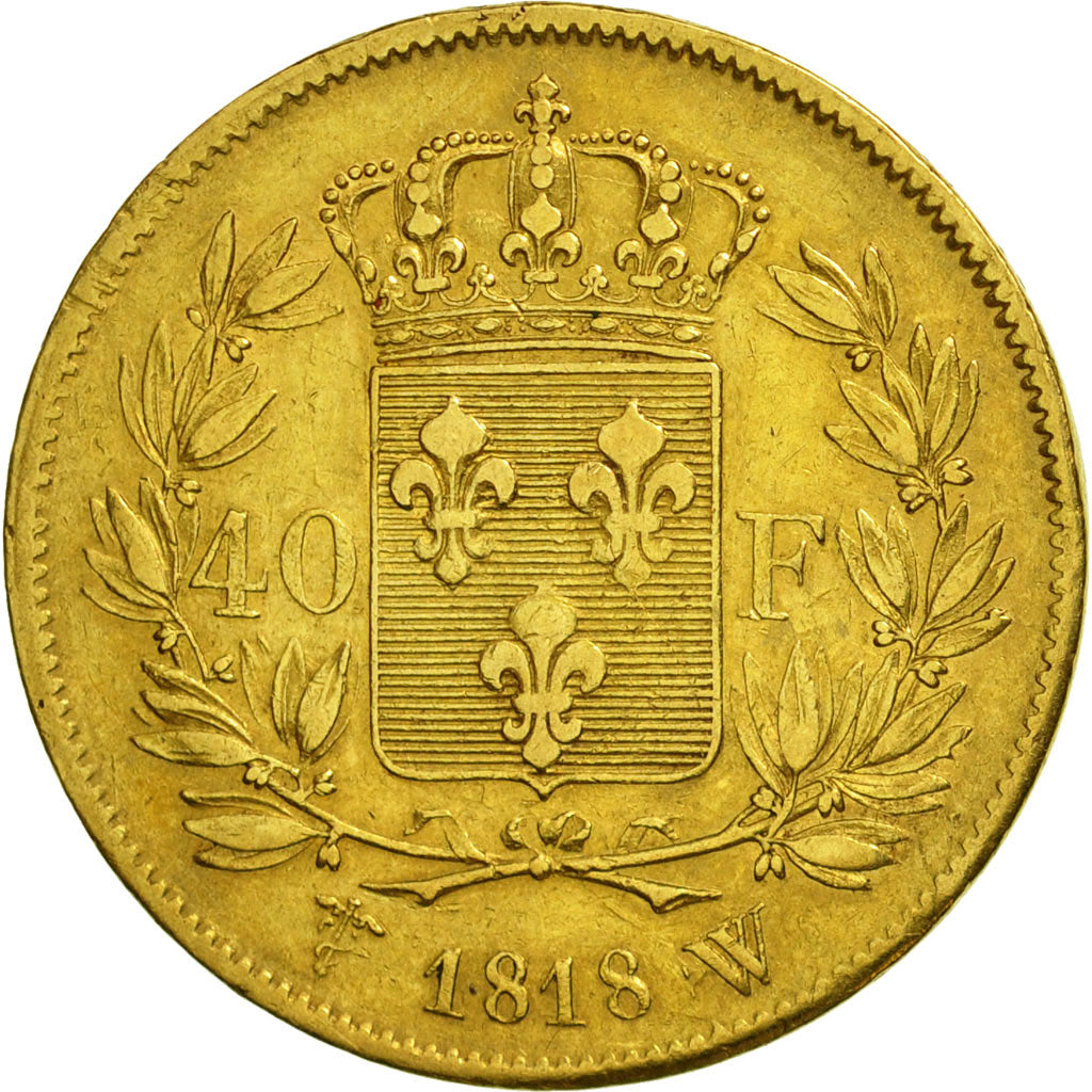 France, Louis XVIII, 40 Francs, 1818, Lille, EF(40-45), Gold, KM 713.6