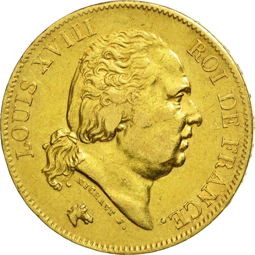 France, Louis XVIII, 40 Francs, 1818, Lille, EF(40-45), Gold, KM 713.6