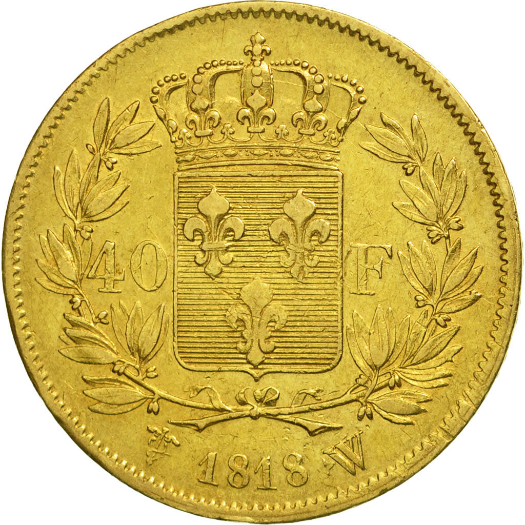 France, Louis XVIII, 40 Francs, 1818, Lille, EF(40-45), Gold, KM 713.6