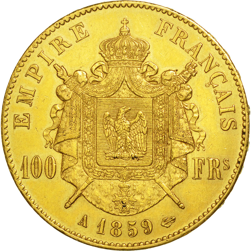 Coin, France, Napoleon III, Napoléon III, 100 Francs, 1859, Paris, AU(50-53)
