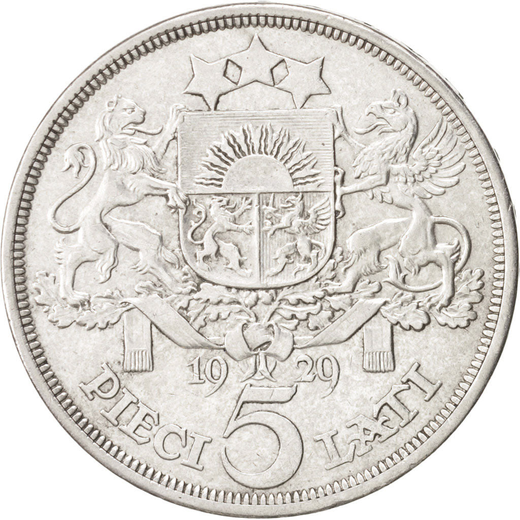 Coin, Latvia, 5 Lati, 1929, AU(50-53), Silver, KM:9