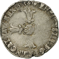 Henri IV, 1/4 Ecu, croix feuillue de face, 1605, Angers, TB, Argent,Sombart 4686