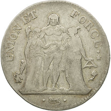 France, Union et Force, 5 Francs, 1796, Paris, VF(30-35), Silver, KM:639.1