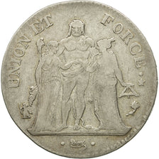 France, Union et Force, 5 Francs, 1796, Paris, VF(30-35), Silver, KM:639.1