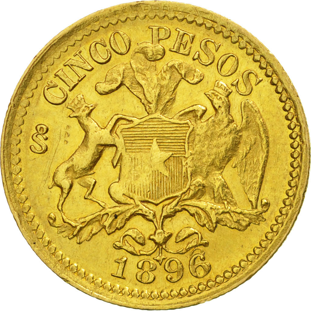 Chile, 5 Pesos, 1896, AU(50-53), Gold, KM:153
