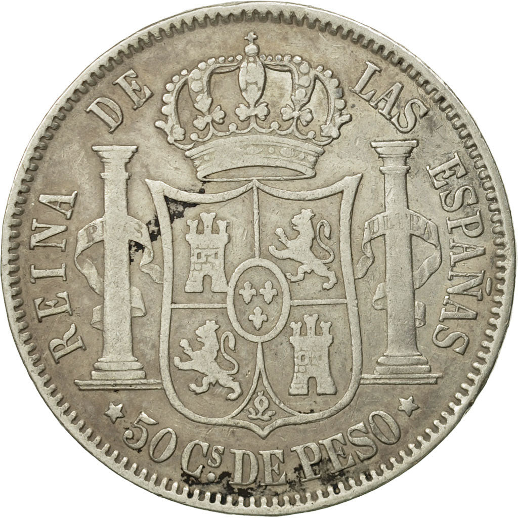 Coin, Philippines, 50 Centimos, 1868, VF(30-35), Silver, KM:147