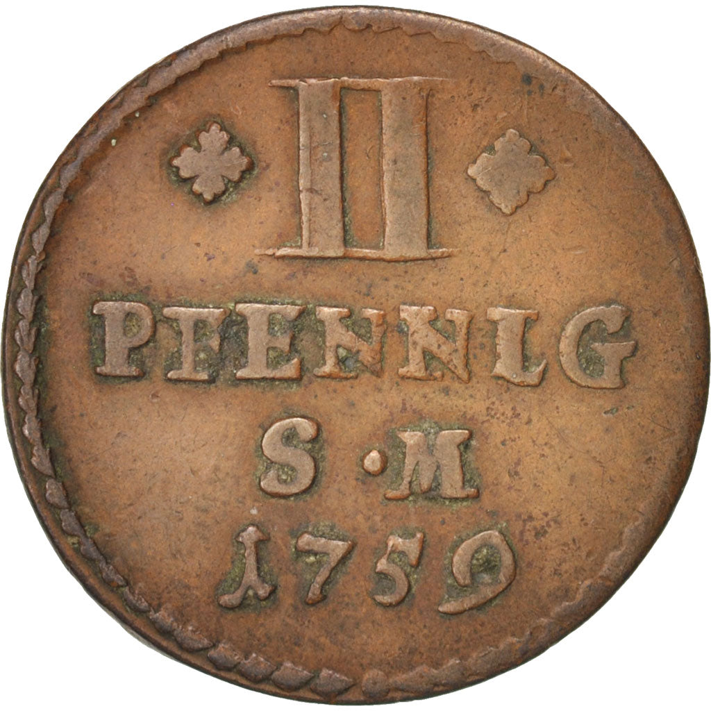 Deutsch Staaten, MAINZ, Johann Friedrich Karl, 2 Pfennig, 1759, KM:300
