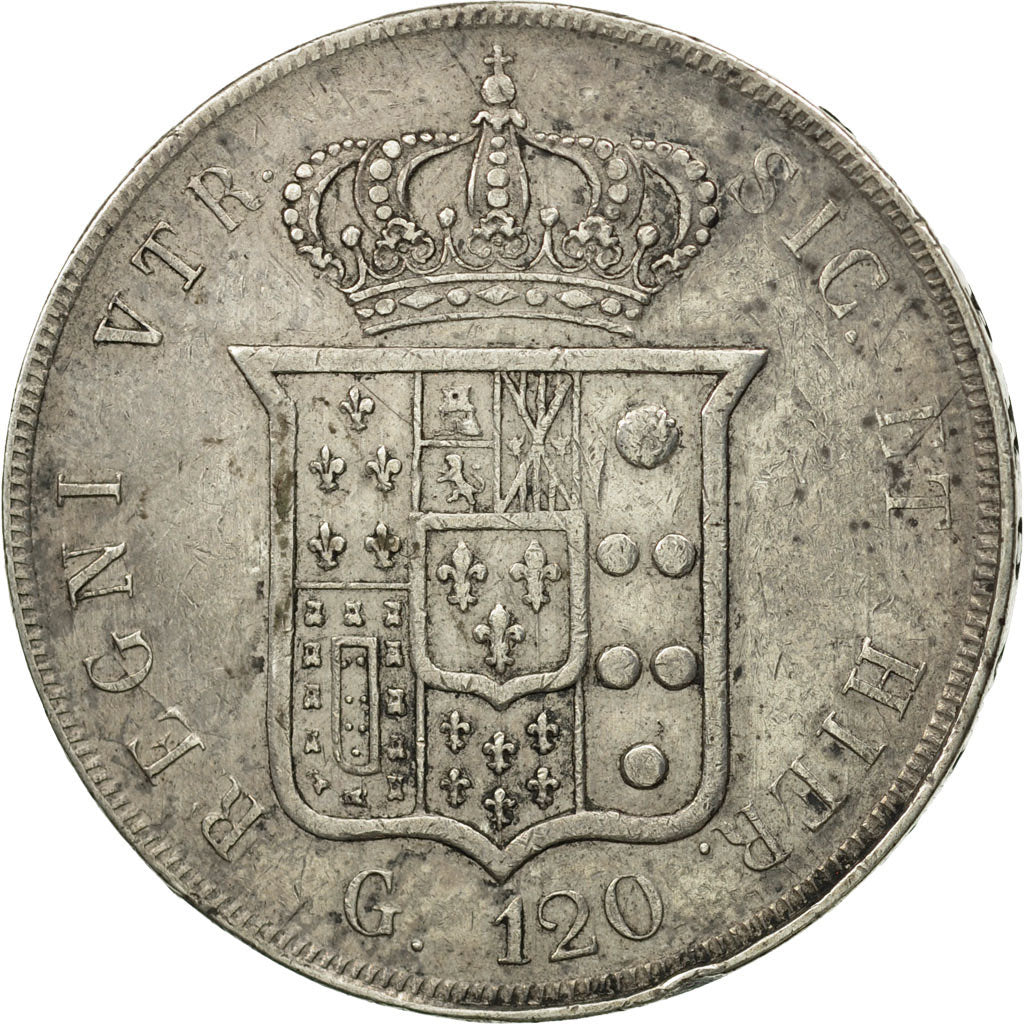 Coin, ITALIAN STATES, NAPLES, Ferdinando II, 120 Grana, 1855, EF(40-45), Silver