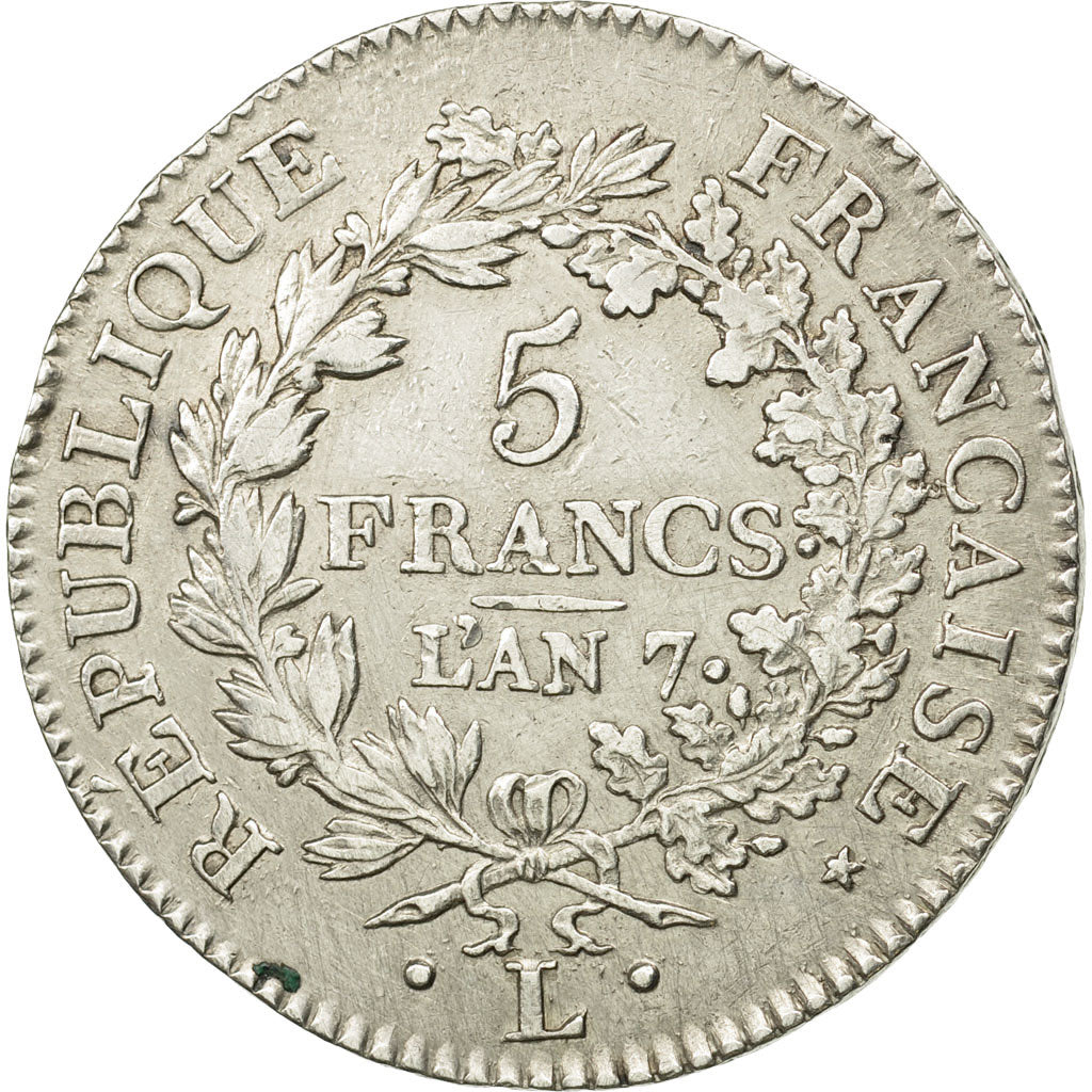 Coin, France, Union et Force, 5 Francs, 1798, Bayonne, EF(40-45), Silver