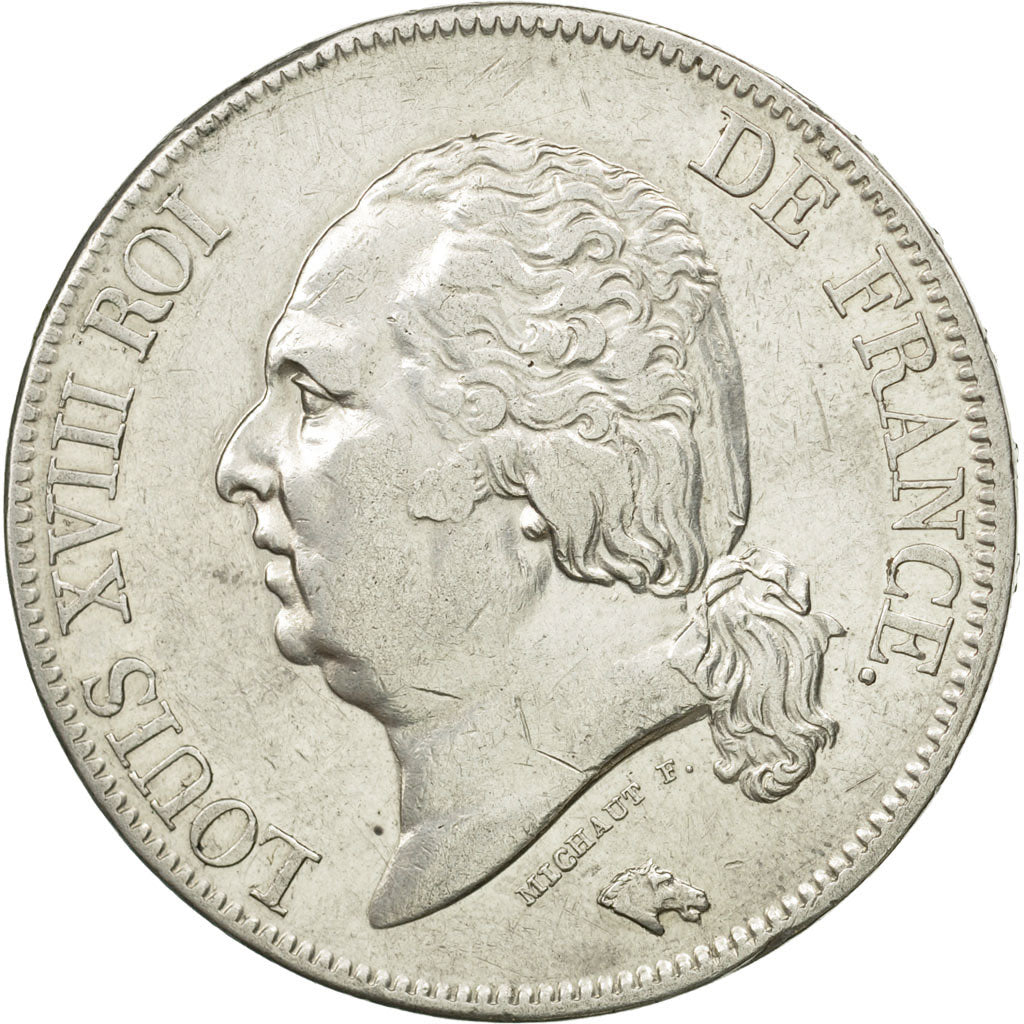 France, Louis XVIII, 5 Francs, 1822, Paris, AU(50-53), Silver, KM 711.1