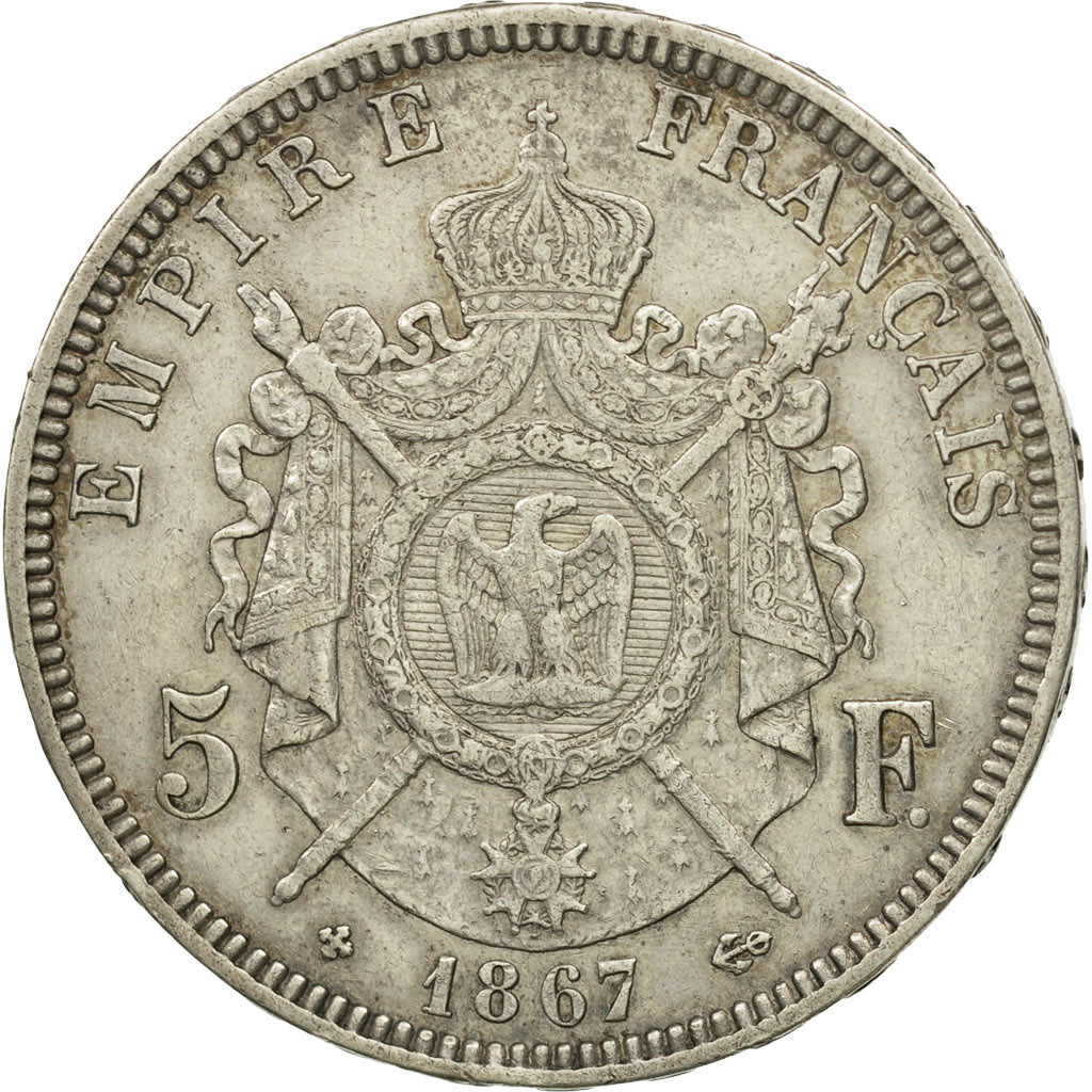 France, Napoléon III, 5 Francs, 1867, Strasbourg, EF(40-45), Silver, KM:799.2
