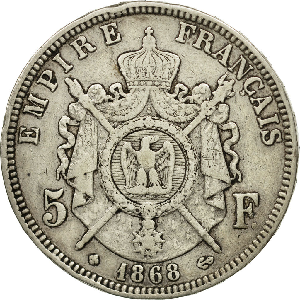 France, Napoléon III, 5 Francs, 1868, Strasbourg, VF(30-35), Silver, KM:799.2
