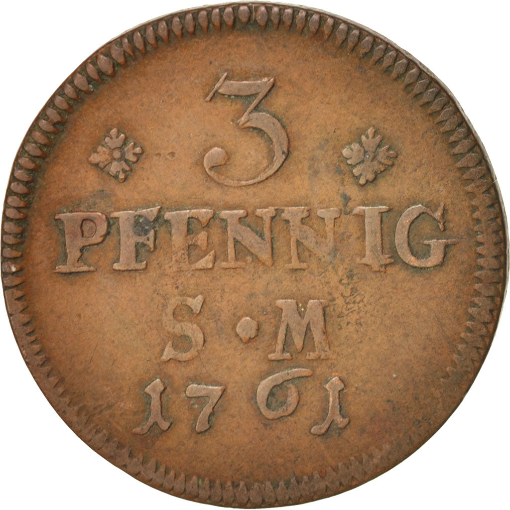 Deutsch Staaten, MAINZ, Johann Friedrich Karl, 3 Pfennig, Dreier, 1761, KM:329