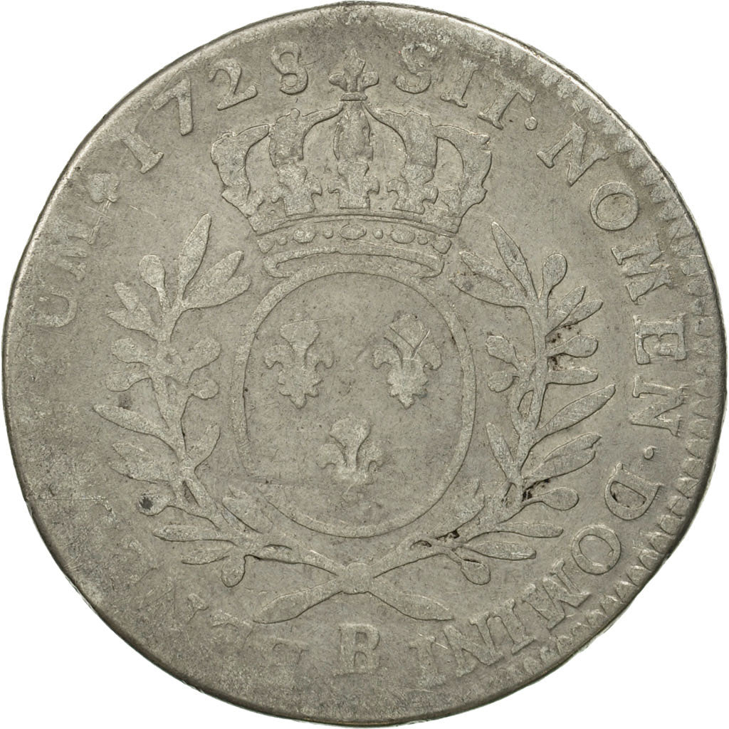 France, Louis XV, 1/2 Écu aux branches d'olivier, 1728, Rouen, KM 484.3