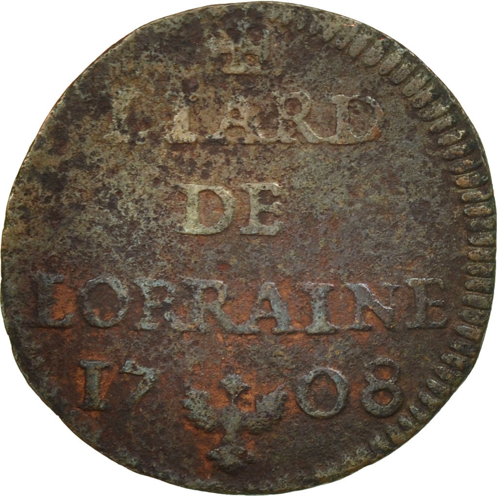 France, LORRAINE, Liard, 1708, F(12-15), Copper, Boudeau:1594