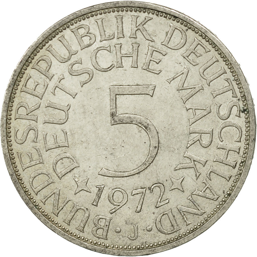 GERMANY - FEDERAL REPUBLIC, 5 Mark, 1972, Hamburg, AU(55-58), Silver, KM:112.1