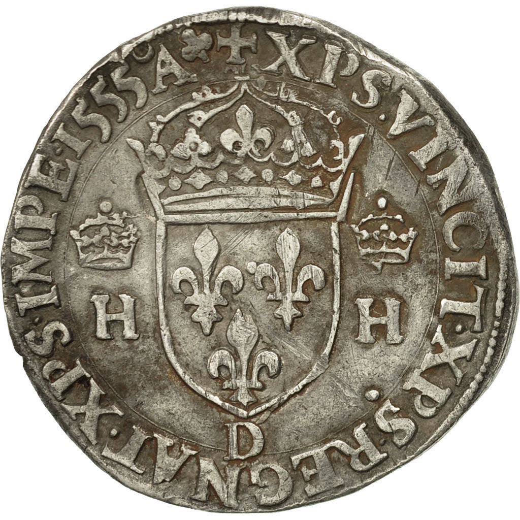 Coin, France, Teston, Teston, 1555, Lyon, VF(30-35), Silver, Sombart:4558