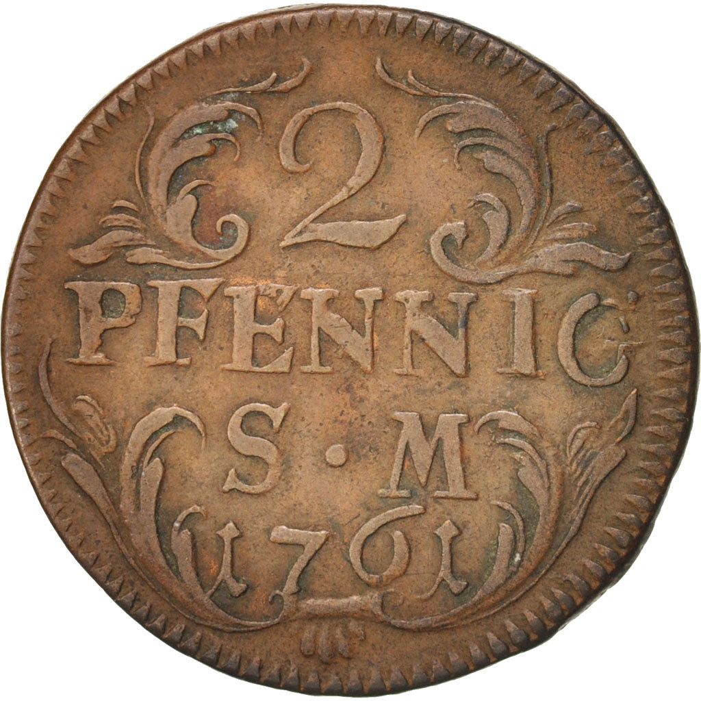 Stati tedeschi, MAINZ, Johann Friedrich Karl, 2 Pfennig, 1761, BB, Rame, KM:319