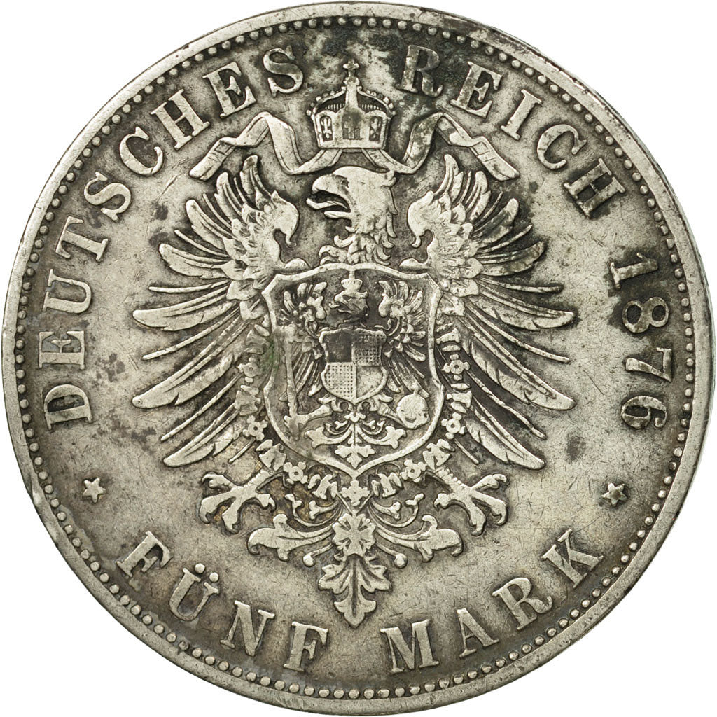 German States, BAVARIA, Ludwig II, 5 Mark, 1876, Munich, VF(30-35), KM 896