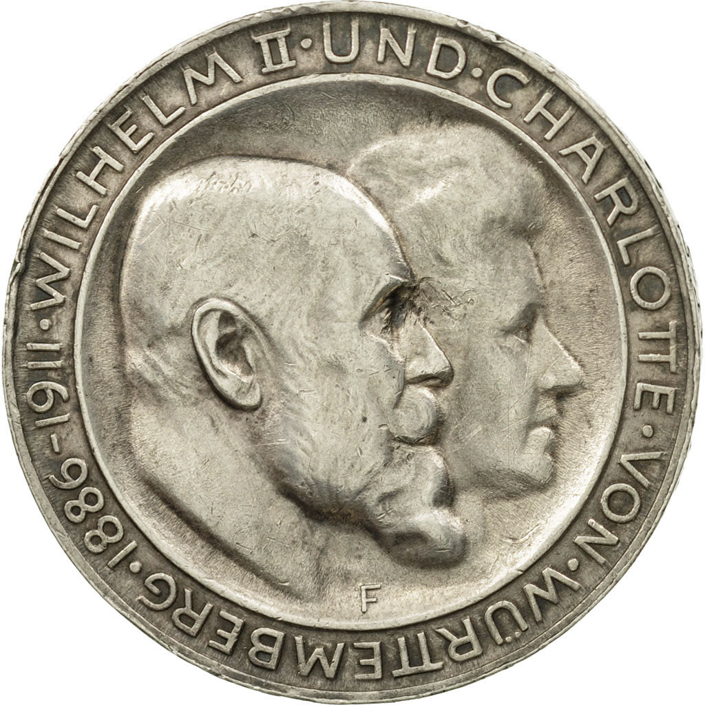 Stati tedeschi, WURTTEMBERG, Wilhelm II, 3 Mark, 1911, Freudenstadt, KM 636