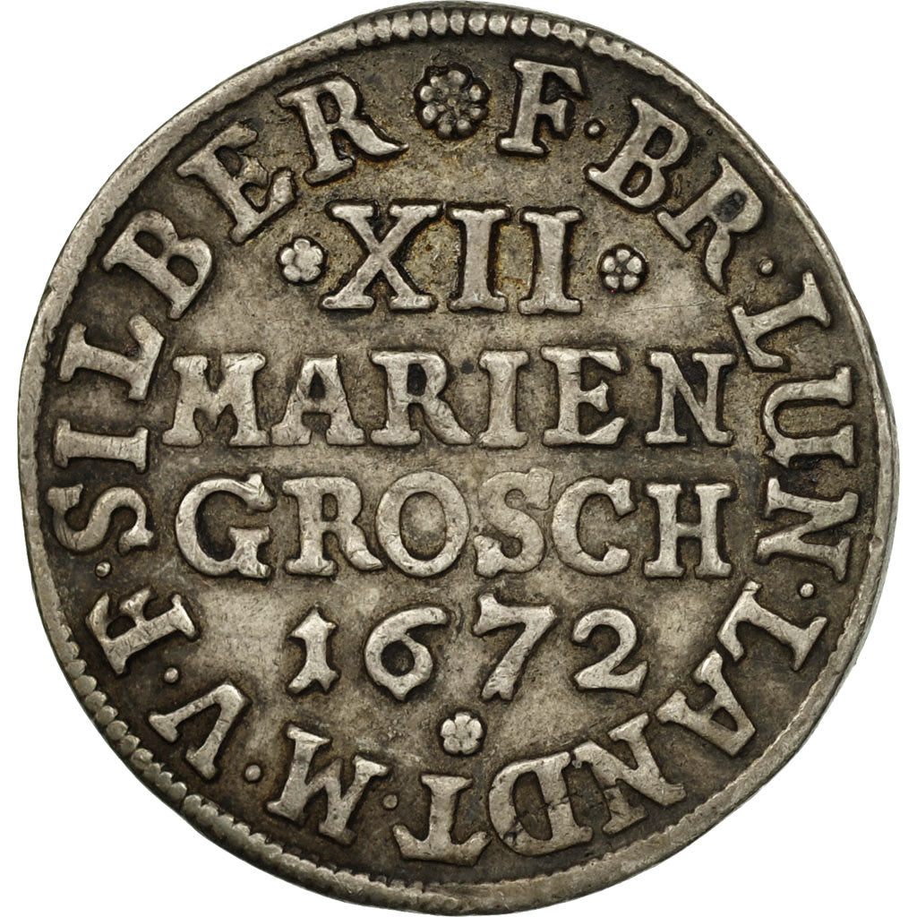 Estados alemanes, BRUNSWICK-LUNEBURG-CALENBERG, 12 Mariengroschen, 1672, KM 123