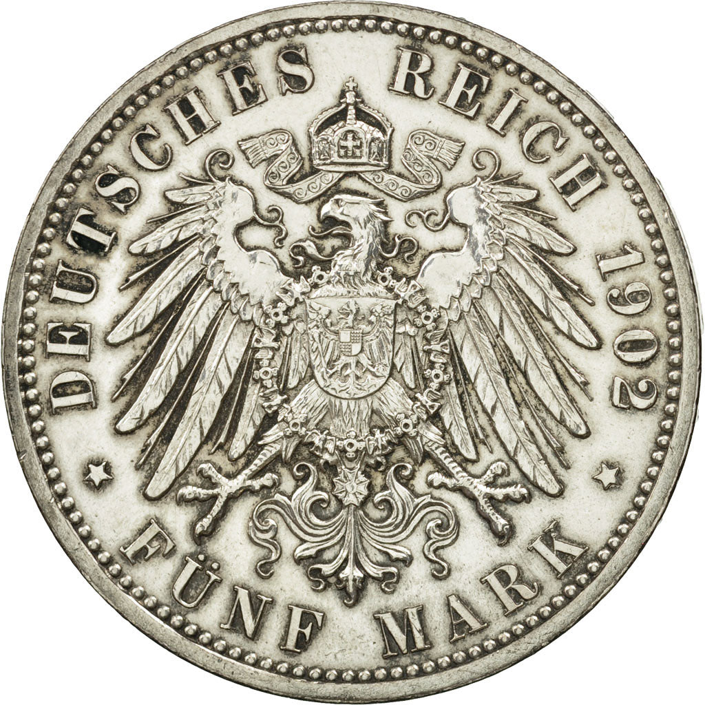 German States, BADEN, Friedrich I, 5 Mark, 1902, EF(40-45), Silver, KM:273