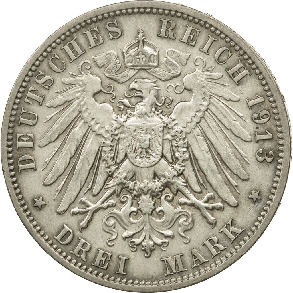 German States, SAXONY-ALBERTINE, Friedrich August III, 3 Mark, 1913, KM 1275