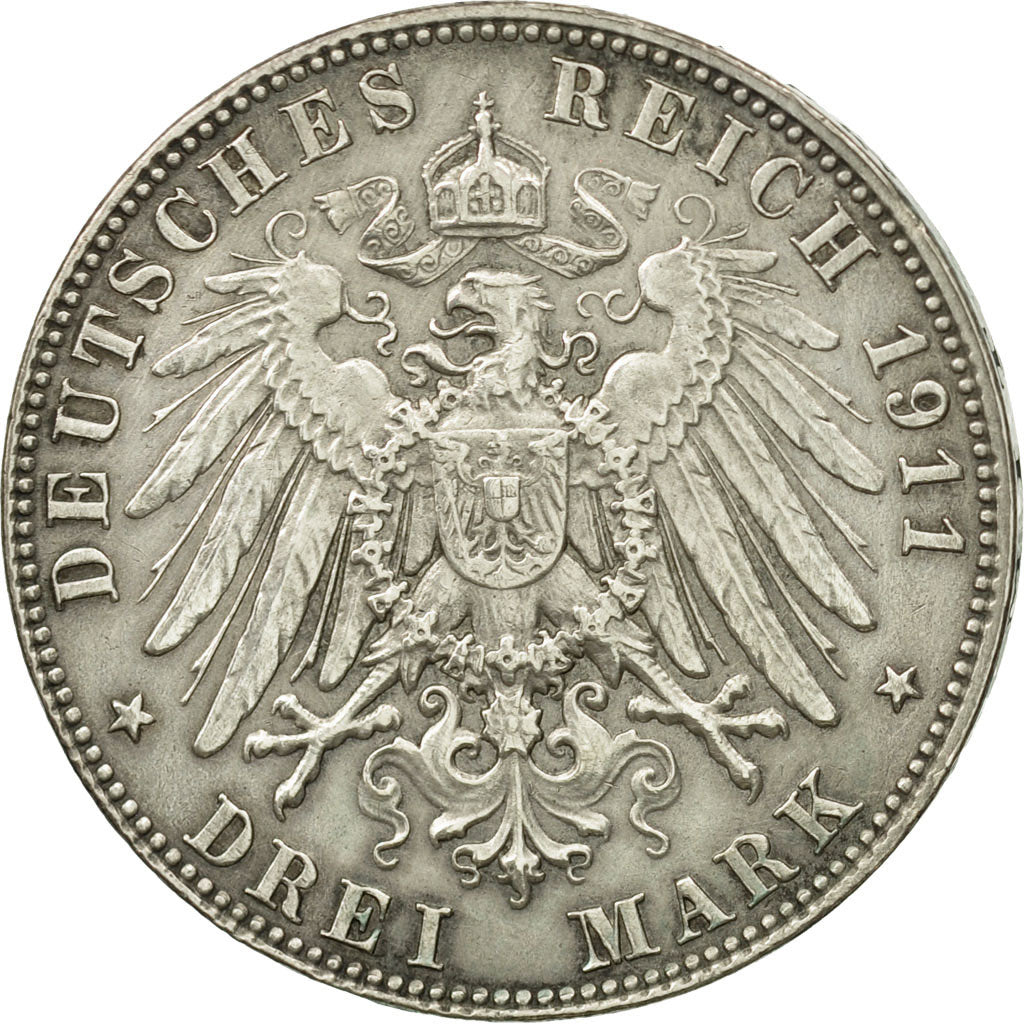 German States, BAVARIA, Otto, 3 Mark, 1911, Munich, EF(40-45), Silver, KM:998