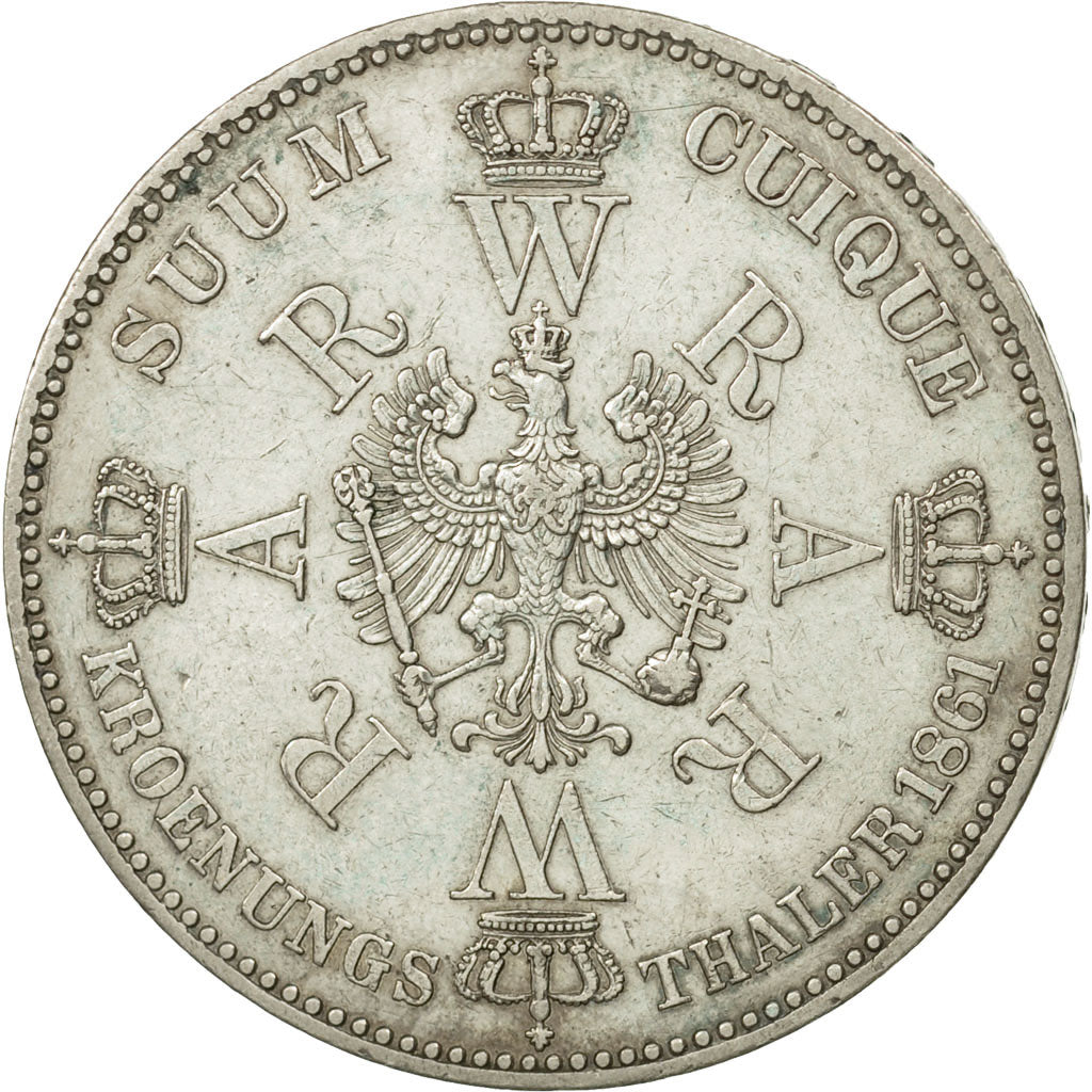 German States, PRUSSIA, Wilhelm I, Thaler, 1861, Berlin, AU(50-53), KM 488