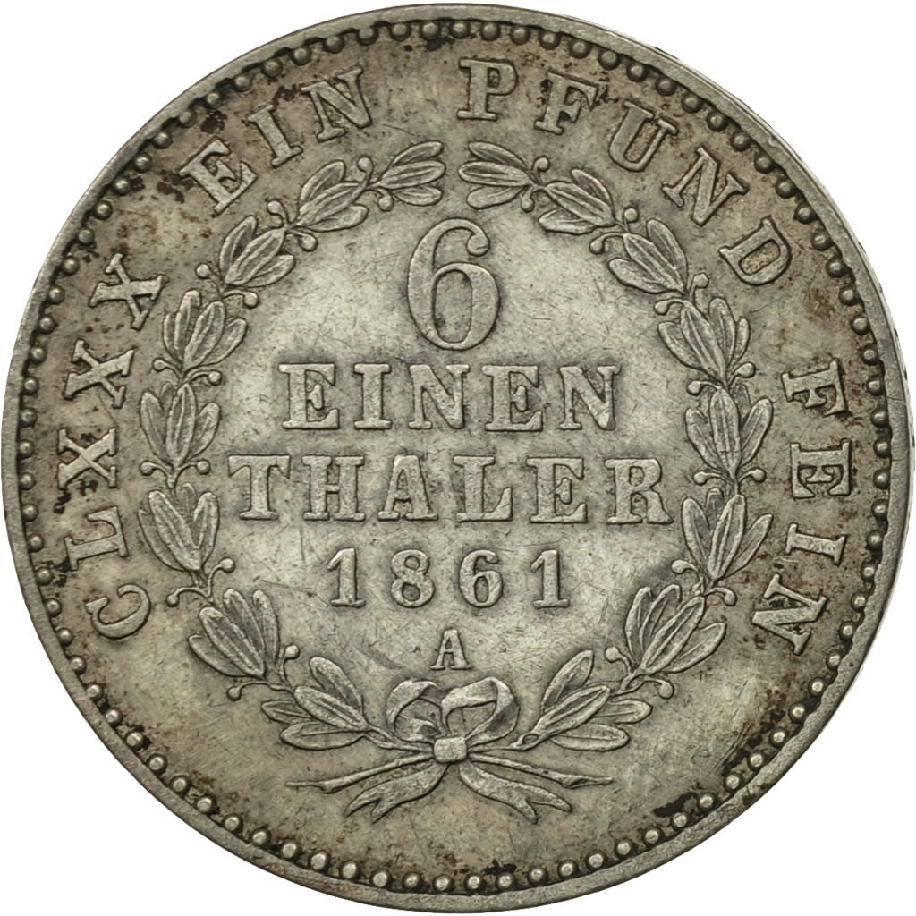 German States, ANHALT-BERNBURG, Alexander Carl, 1/6 Thaler, 1861, KM 87
