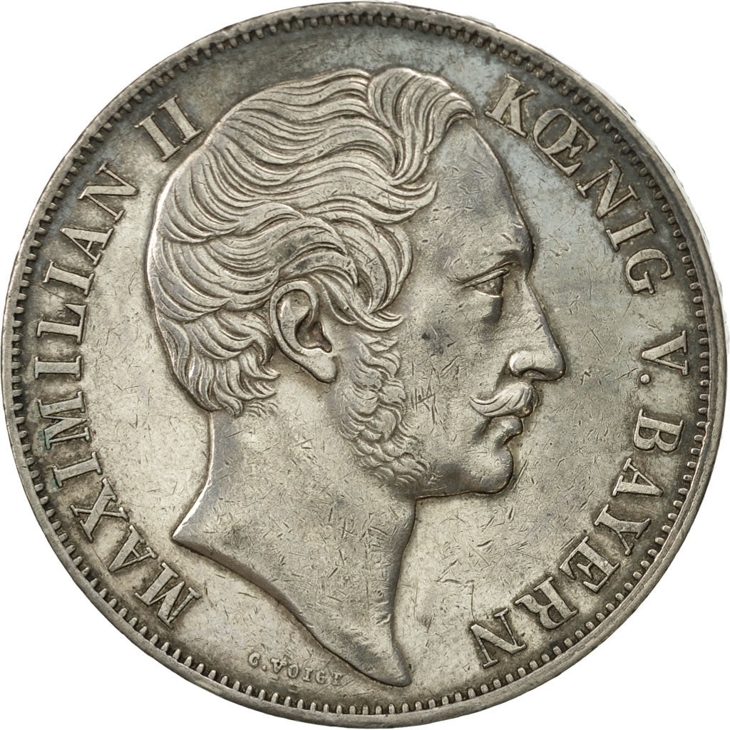 German States, BAVARIA, Maximilian II, 2 Gulden, 1855, Munich, EF(40-45), KM 848