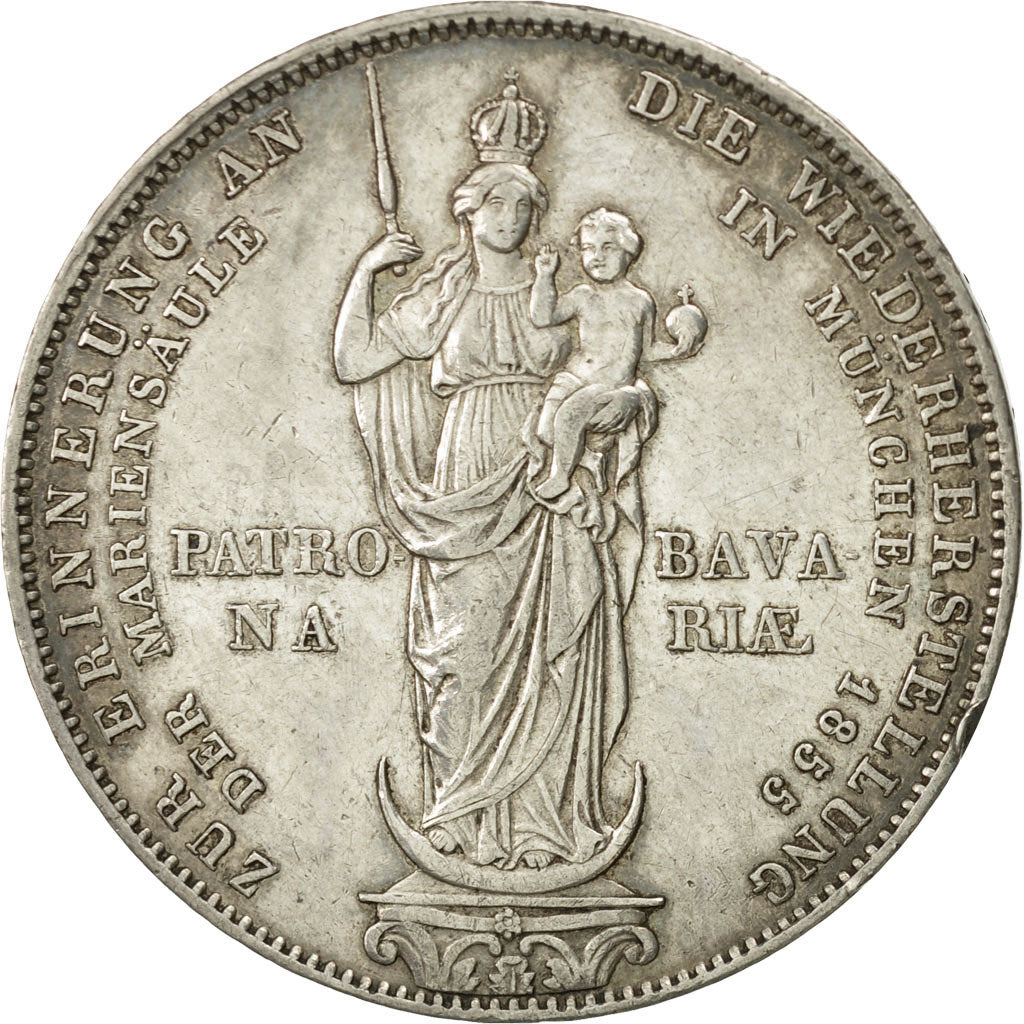 German States, BAVARIA, Maximilian II, 2 Gulden, 1855, Munich, EF(40-45), KM 848
